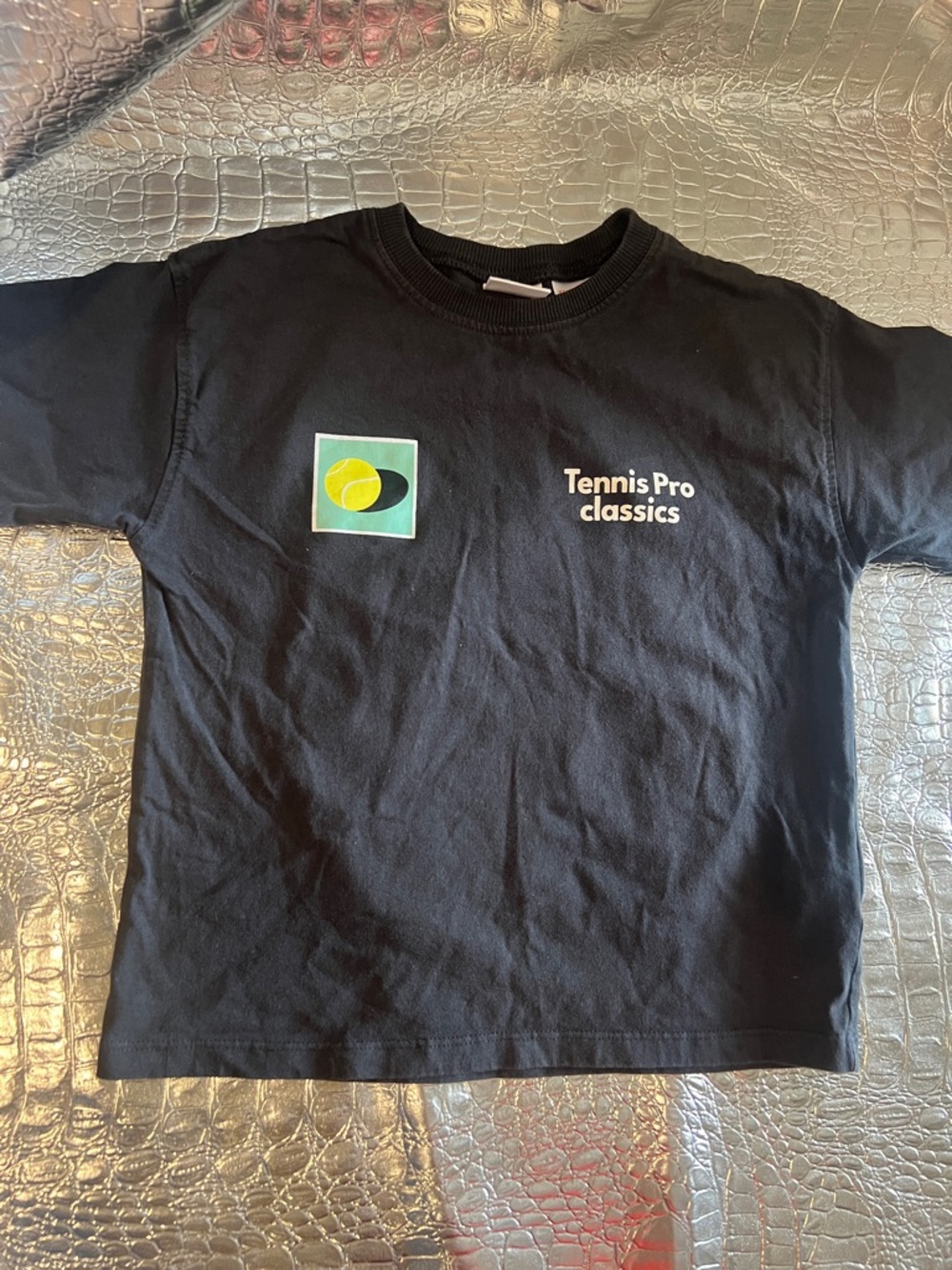 Zara Black Tee with Yellow Tennis Ball Graphic